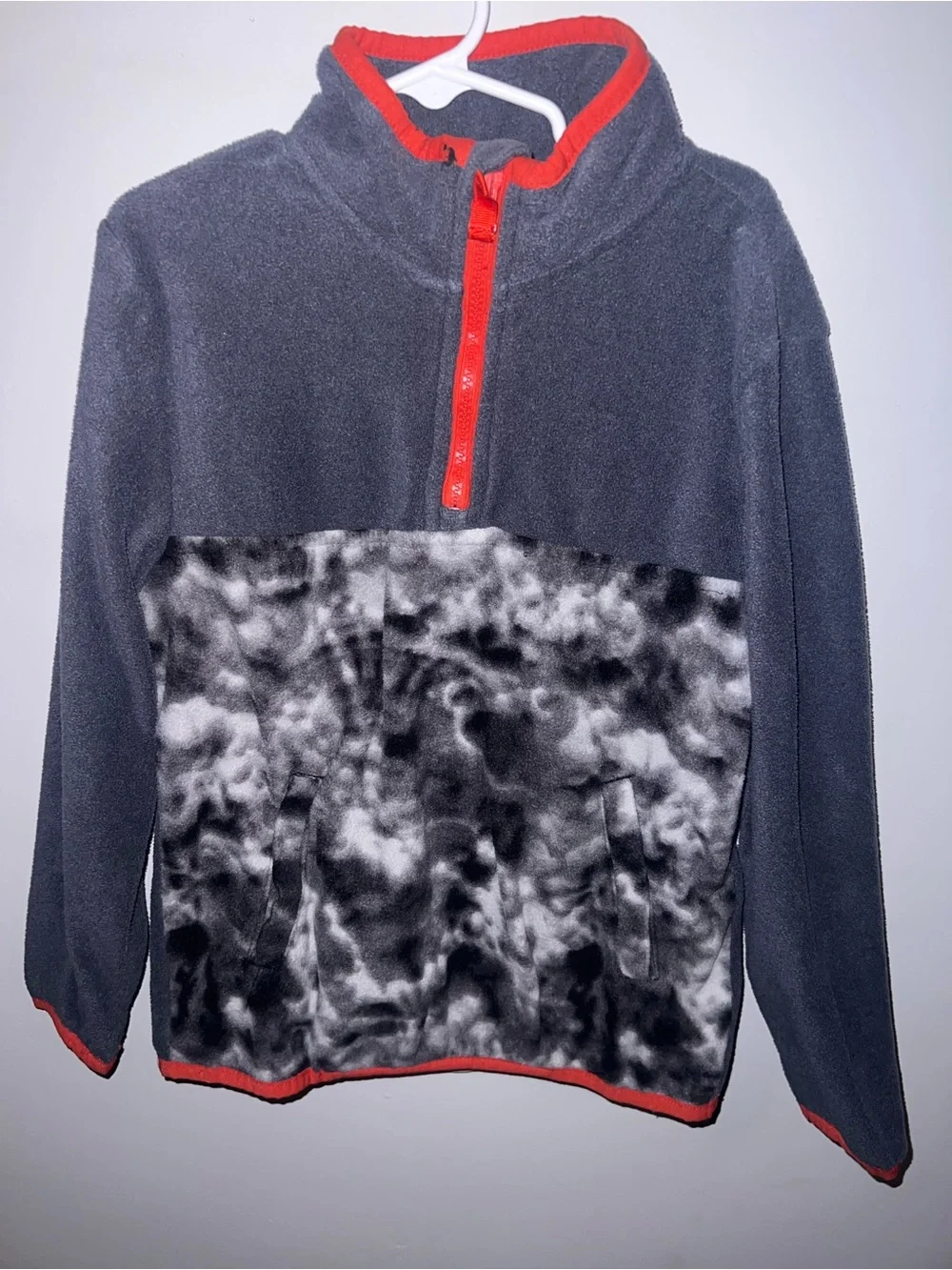 wonder nation Gray Fleece Zip Pullover with Red Trim